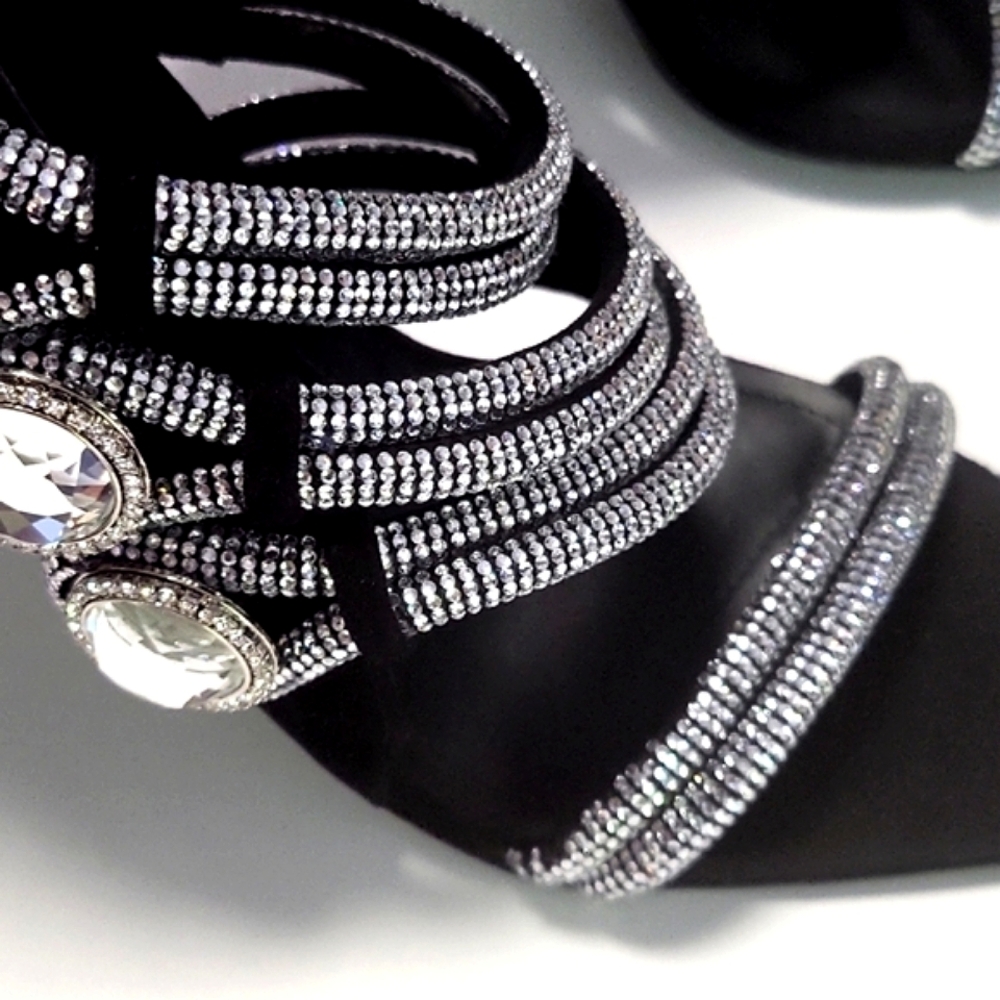 NIB$2995 Balmain Runway Uma Suede Crystal-Embellished Strappy Sandals 37.5 / 7 - Picture 10 of 16